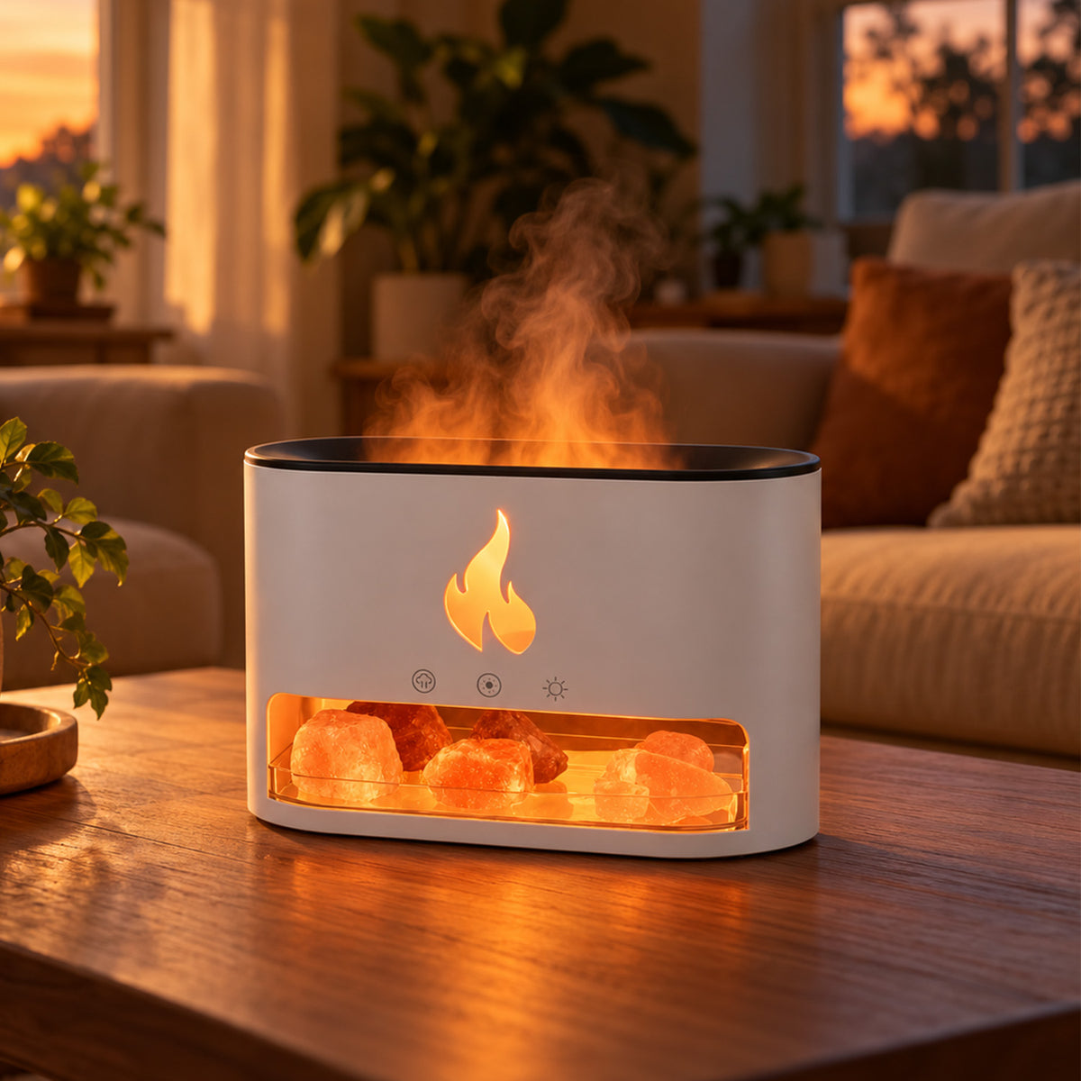 Himalayan Salt Fireplace Humidifier Lamp