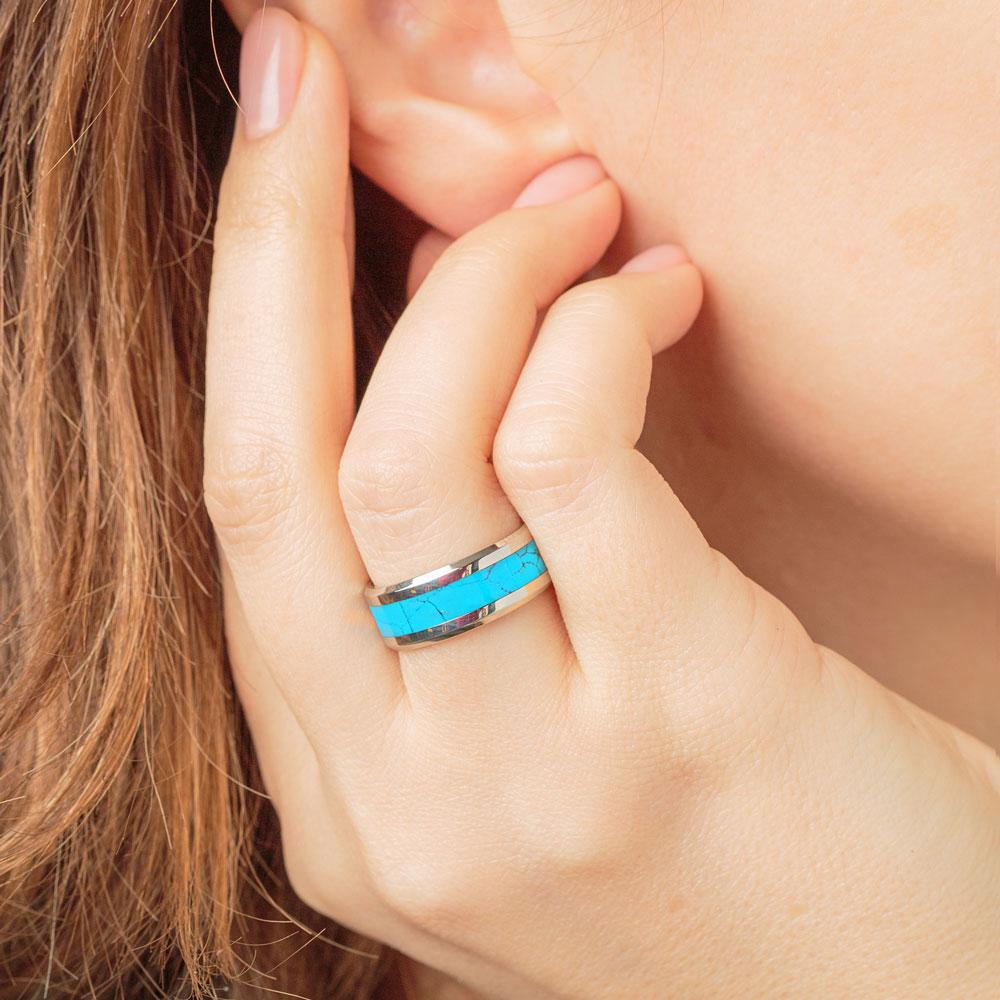 Blue Turquoise Tungsten Ring