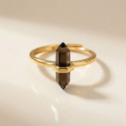 Thin Crystal Point Double Bead Ring — Sleek Healing Stone Jewelry