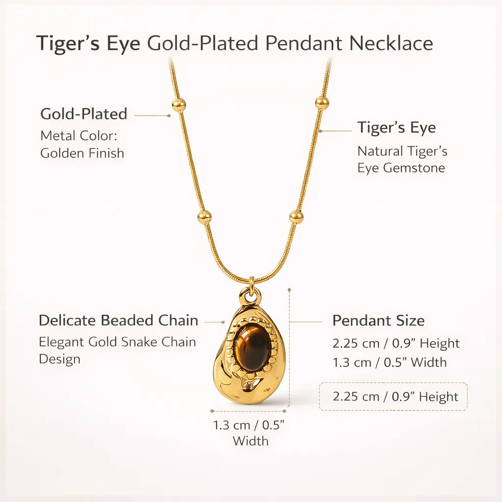 Tiger's Eye Gold-Plated Pendant Necklace — Grounding & Empowering Energy