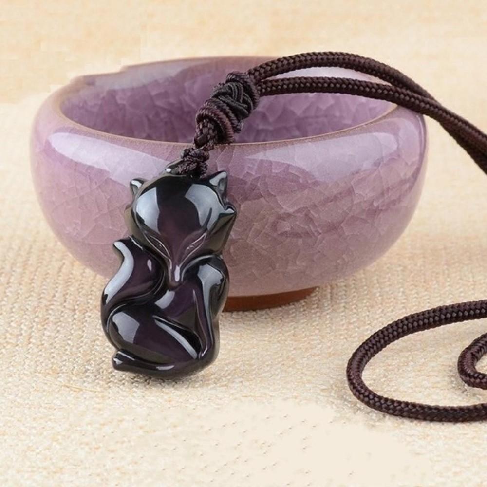 Obsidian Dragon Fox Protection Necklace